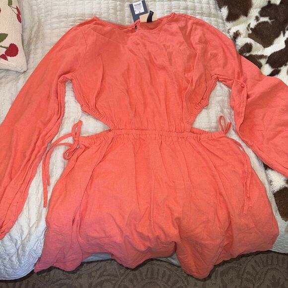 Women's Universal Thread‎ Long Sleeve Cut Out Mini Dress With Pockets Coral M - Picture 1 of 3